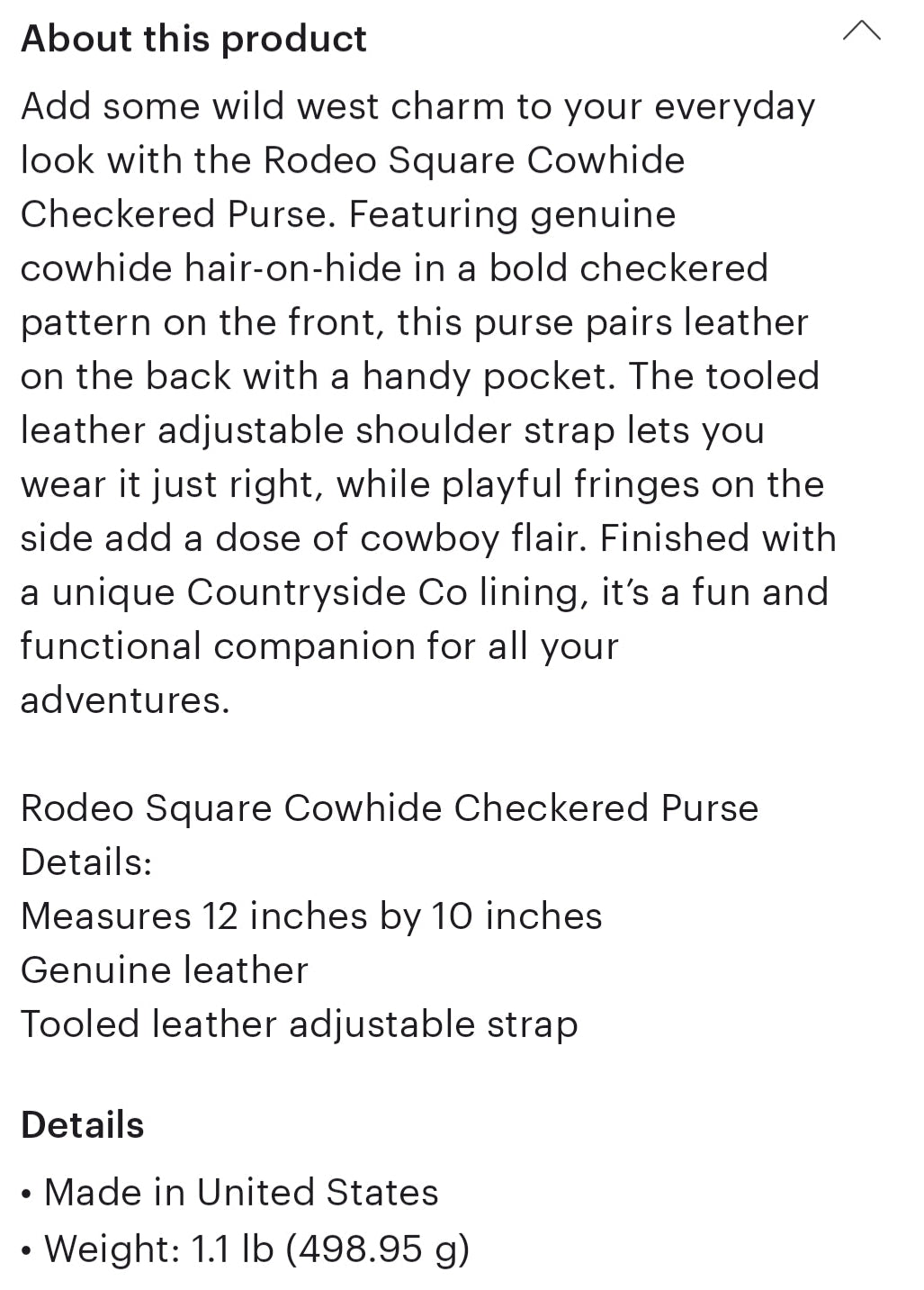 Rodeo Square Cowhide conceal Carry Purse