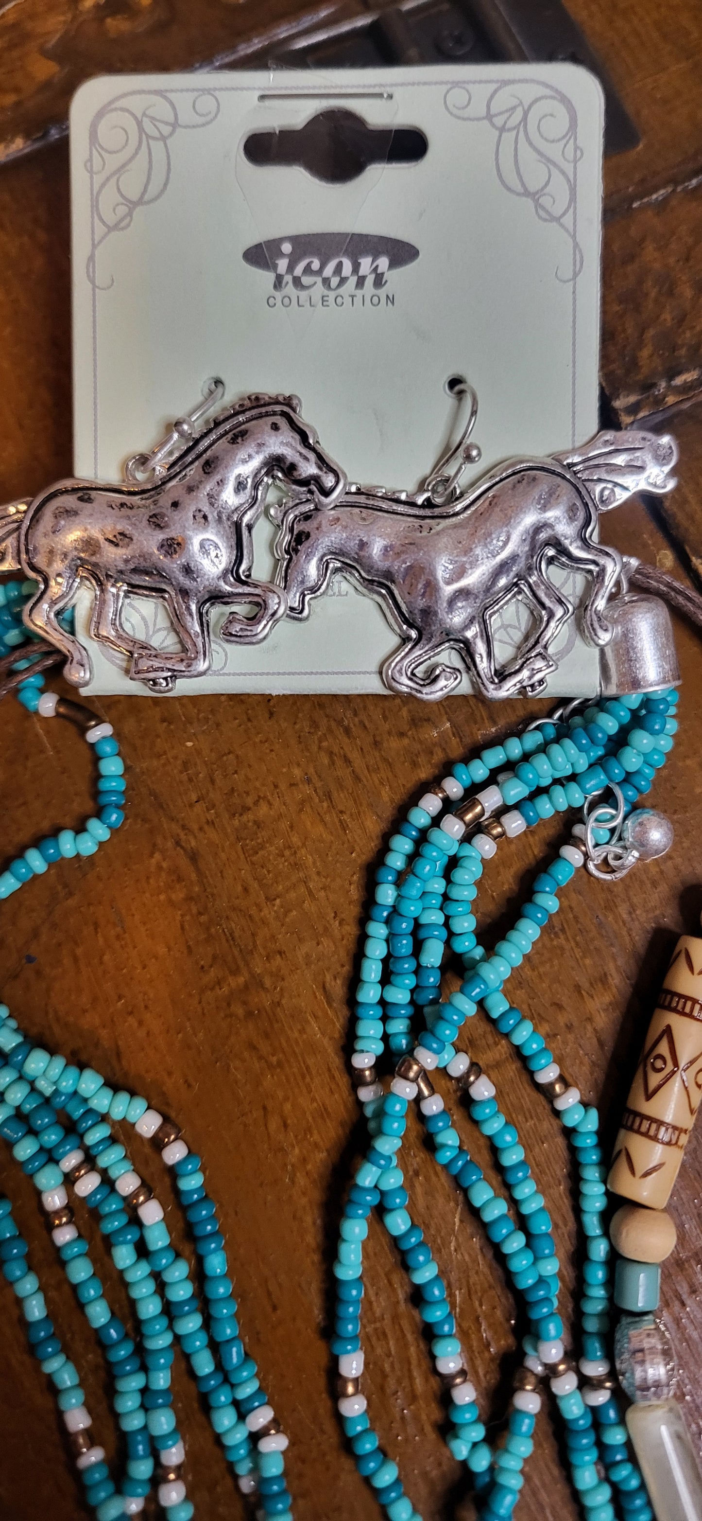 White Turquoise Navajo Bead Horse Pendant Necklace
