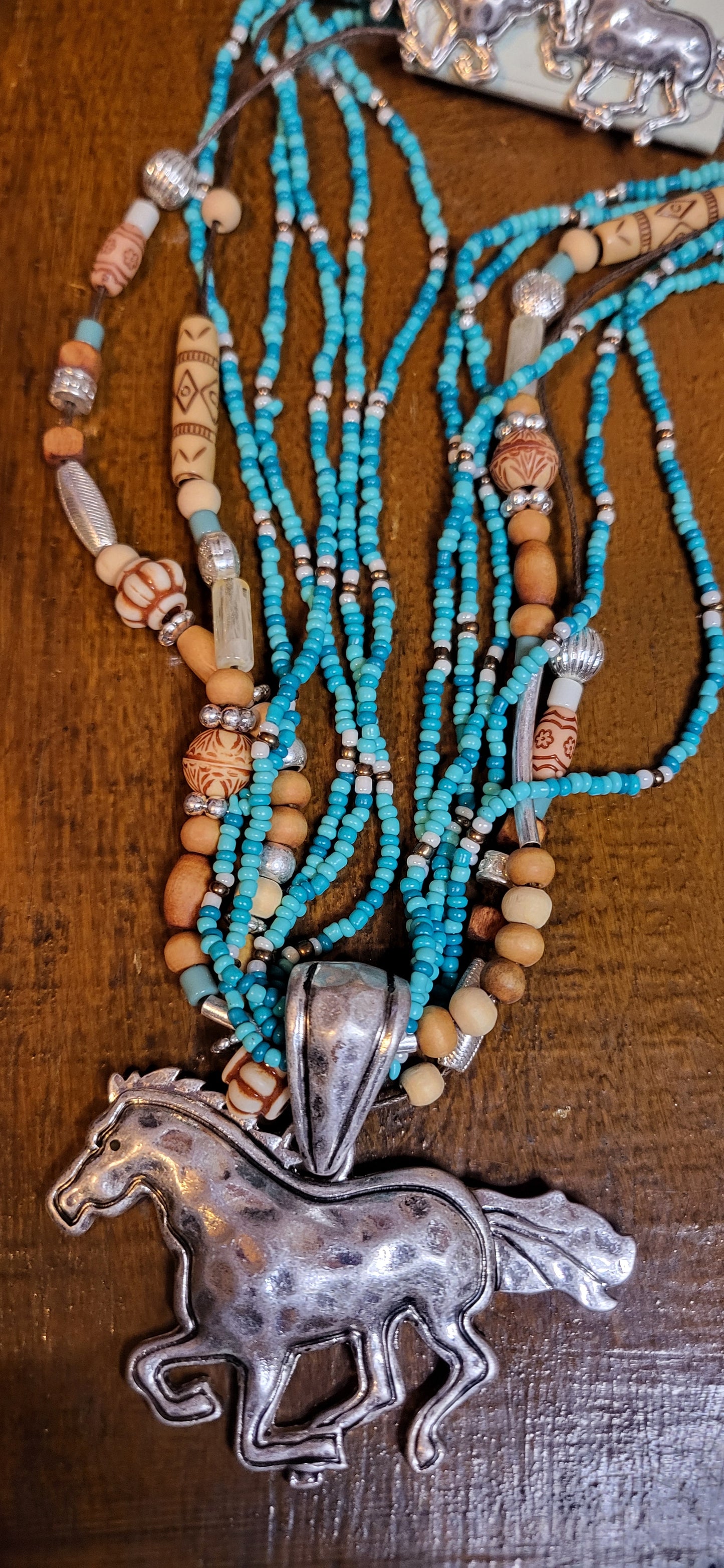 White Turquoise Navajo Bead Horse Pendant Necklace