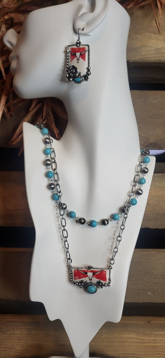 Longhorn Beer Western Necklace and Earrings