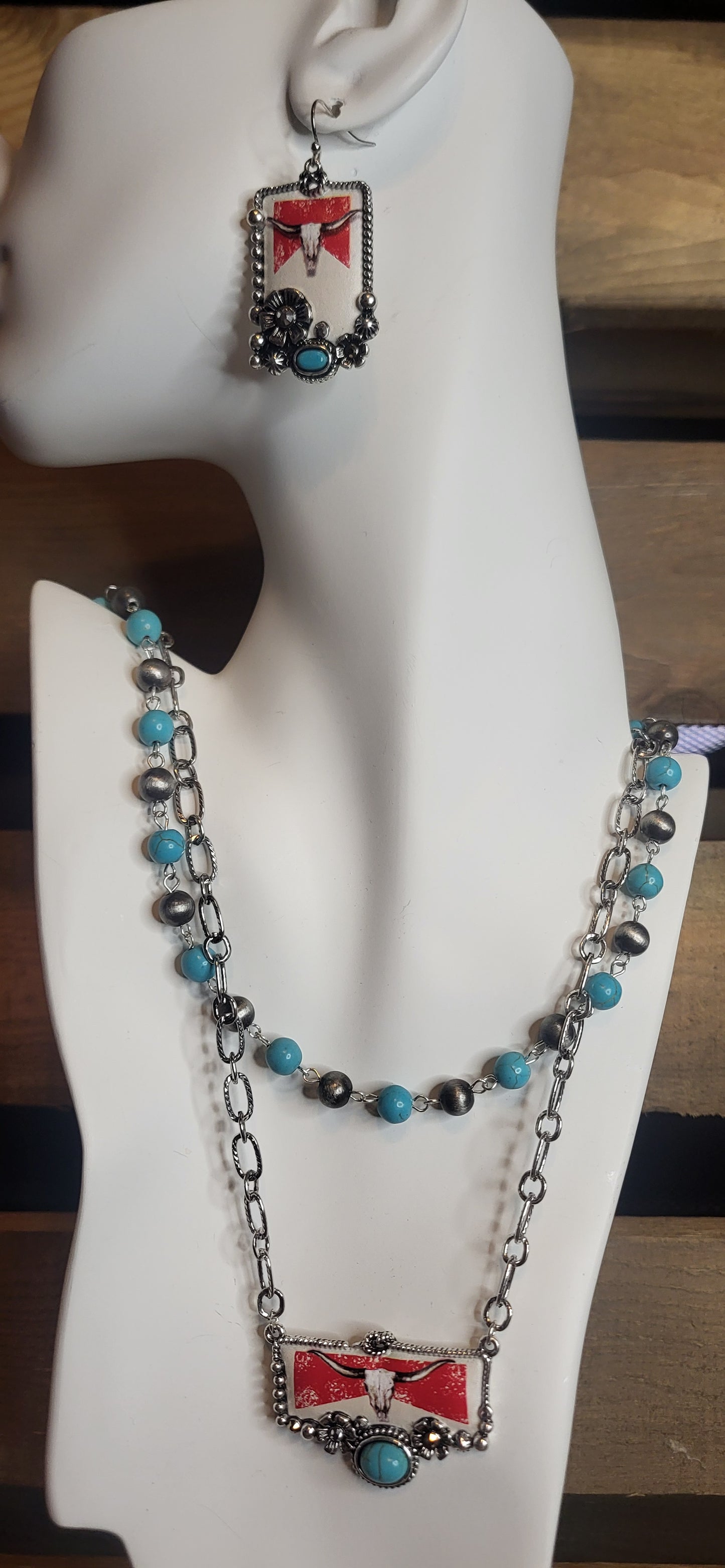 Longhorn Beer Western Necklace and Earrings