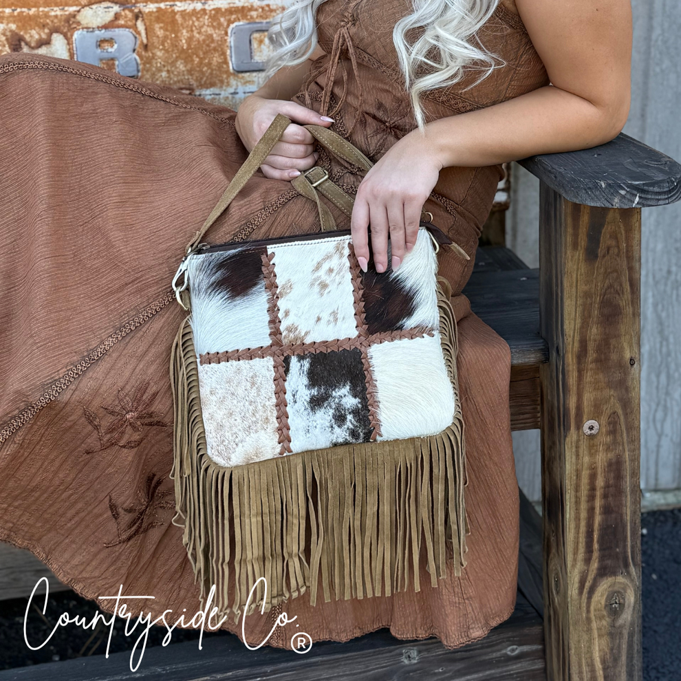 Chesney Patchwork Cowhide Fringe Western Purse