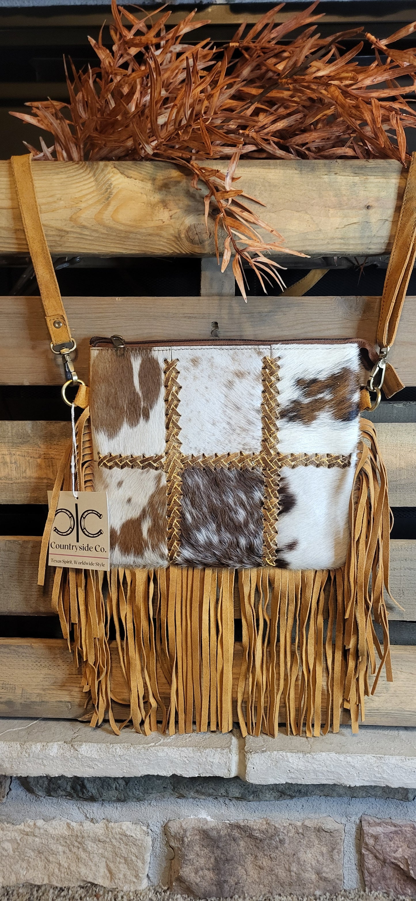 Chesney Patchwork Cowhide Fringe Western Purse