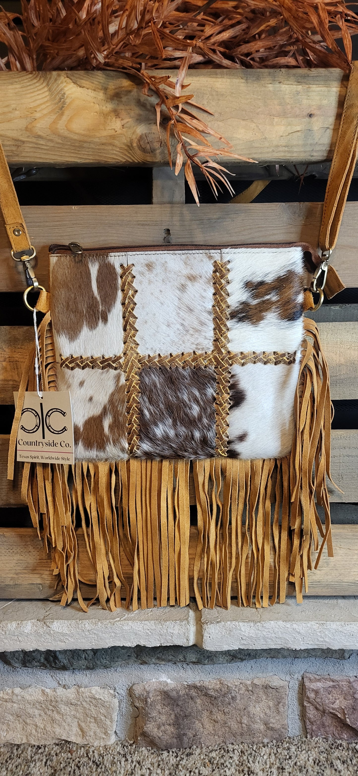 Chesney Patchwork Cowhide Fringe Western Purse